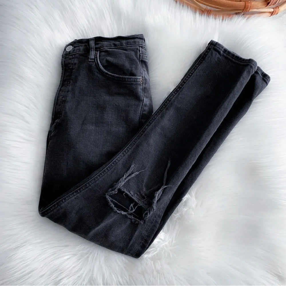 Agolde Black Nico High Wasted Ripped Knee Button Fly Slim Jean Distressed